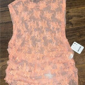 Free People Peach Floral Lace Tank Top